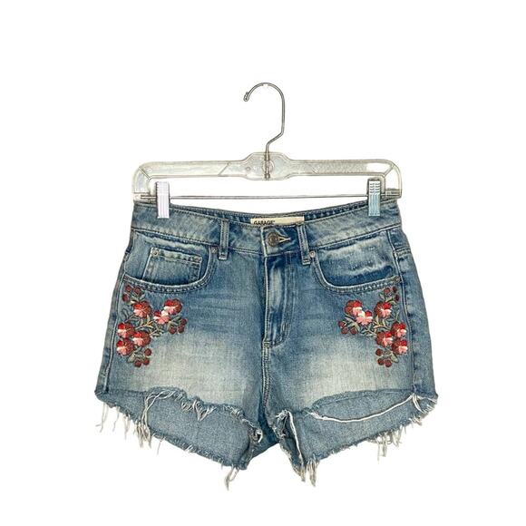 Garage Festival Floral Distressed Denim Jean Shorts Sz 1 - Picture 1 of 8
